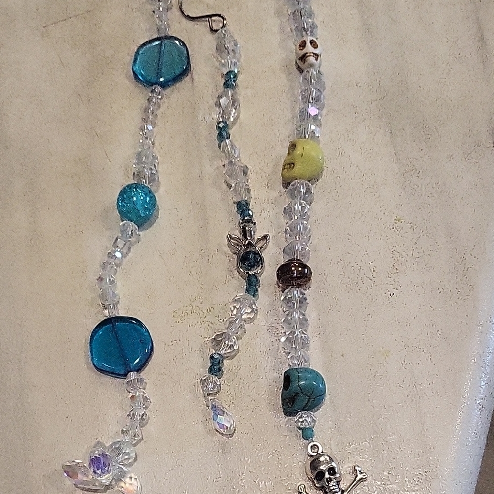 3 Beaded Skulls Crystal Suncatchers- Blue & Silver Angel & Crystal Suncatchers